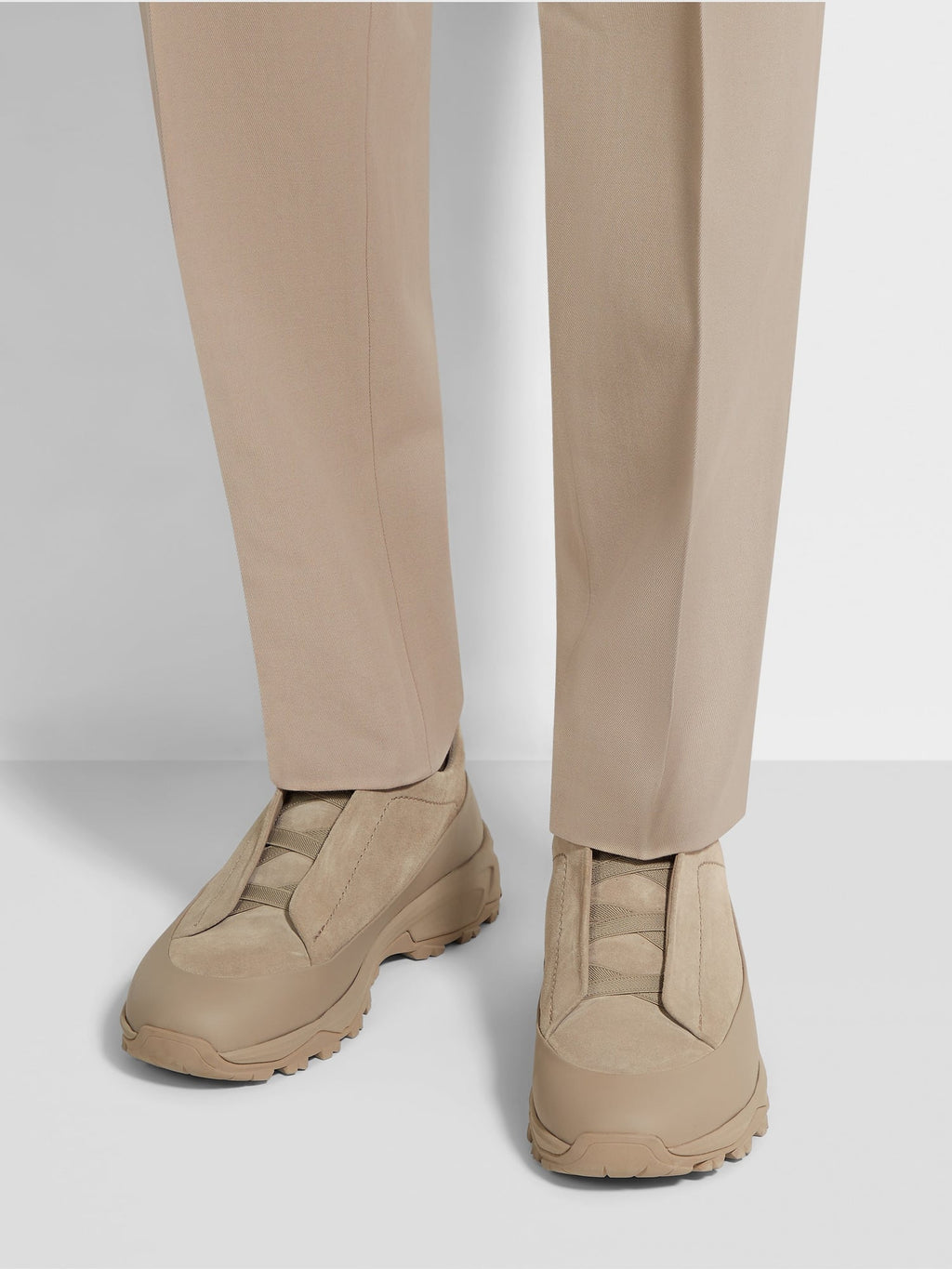 ZEGNA LIGHT TAUPE LEATHER AND SUEDE TRIPLE STITCH™ MONTE SNEAKERS