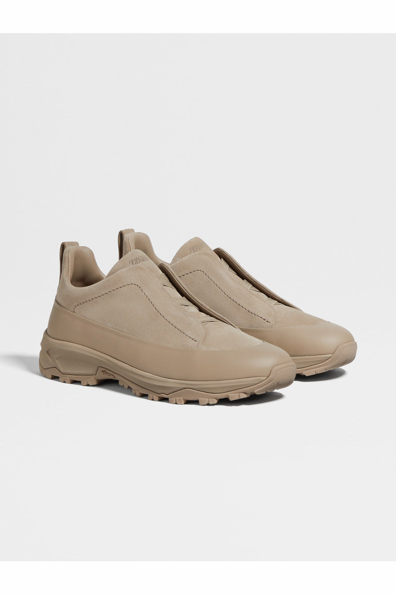 ZEGNA LIGHT TAUPE LEATHER AND SUEDE TRIPLE STITCH™ MONTE SNEAKERS
